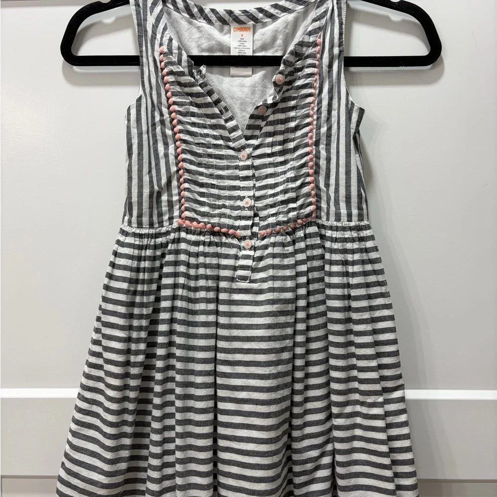 Gymboree Girls Summer Gray and White Striped Sleeveless Dress with Pink Trim